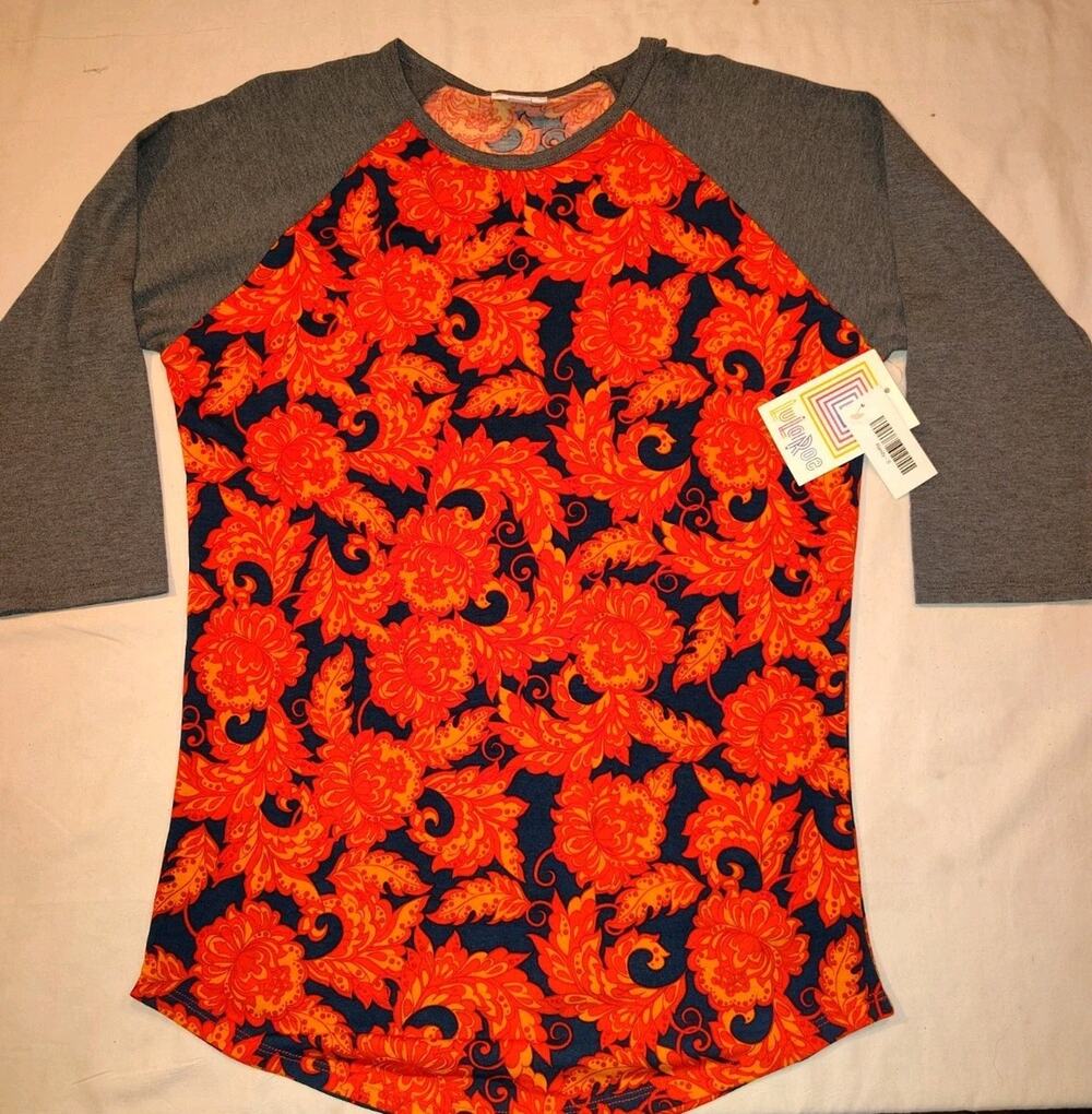 LuLaRoe Randy Long Sleeve Shirt Top Size Small NWT S Floral Gray Sleeve NEW